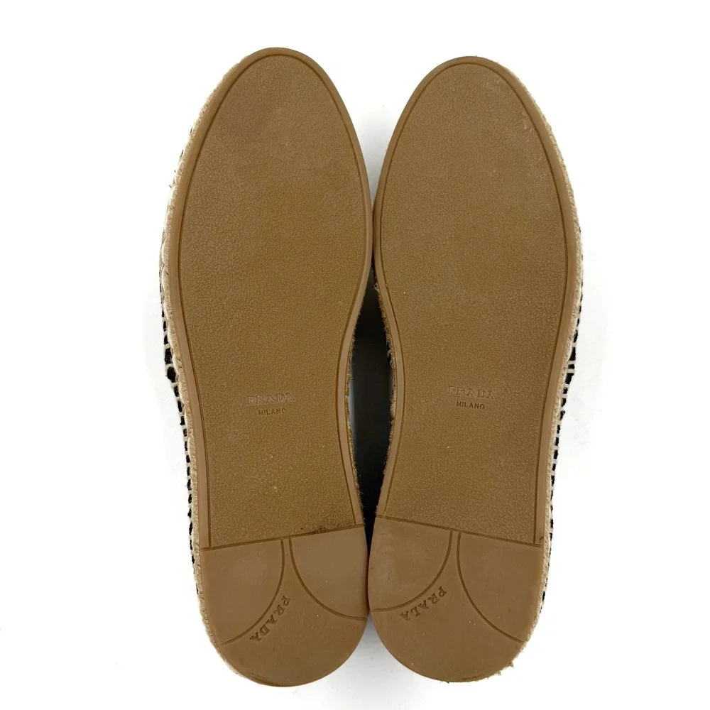 Prada Logo Espadrilles Black Canvas Gold Red Embroidered Flats Sz 36 / 6